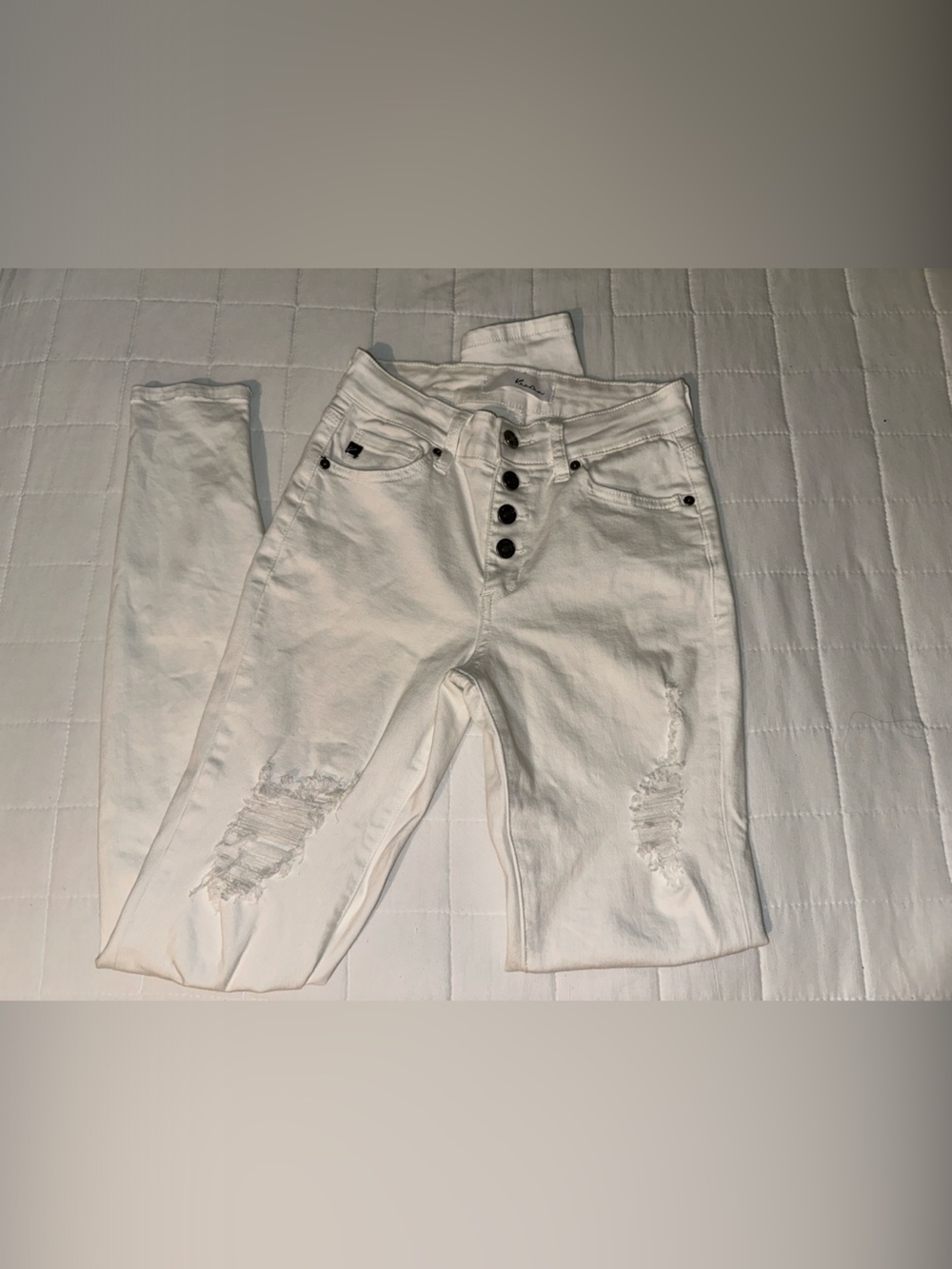 White Distressed Button-Fly Jeans